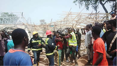 Rescue operation at the site of the collapsed building