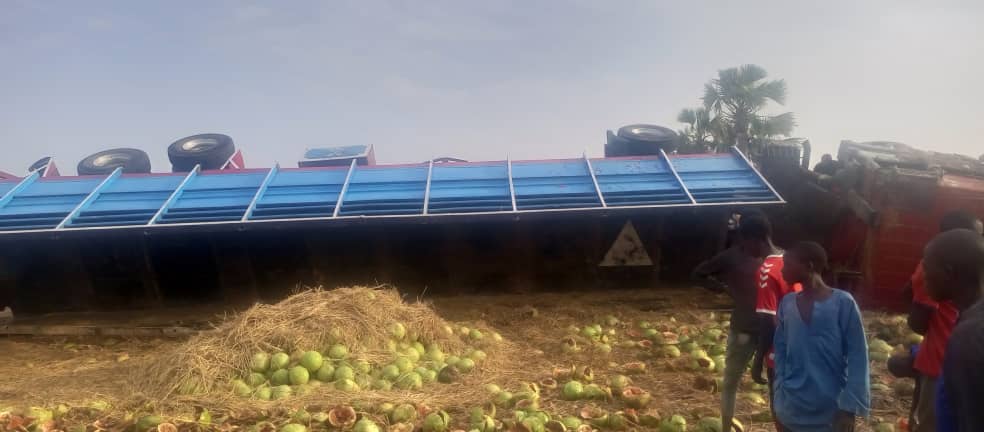 PHOTOS: Watermelon laden truck tumbles In Jigawa