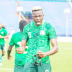 Super Eagles striker, Victor Osimhen, celebrates after his opening goal against the Leone Stars on Sunday in Monrovia