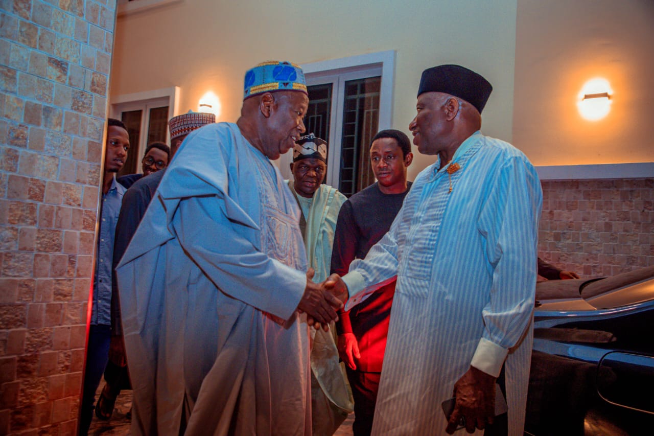 PHOTOS: Jonathan visits Ganduje’s Abuja residence 