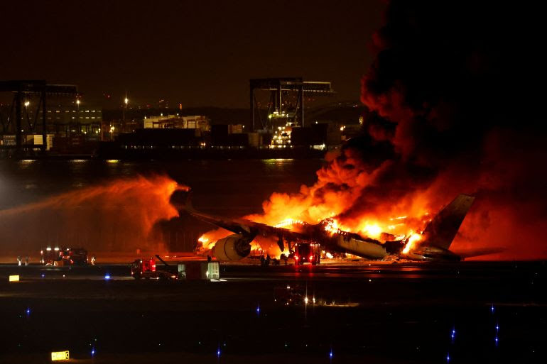 Japan Airlines plane bursts into flames in Tokyo