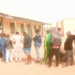 voters queuing to cast their votes at polling station u boro unit ec 30 and 32 during the bye election in chickun lga of kaduna state on saturday.