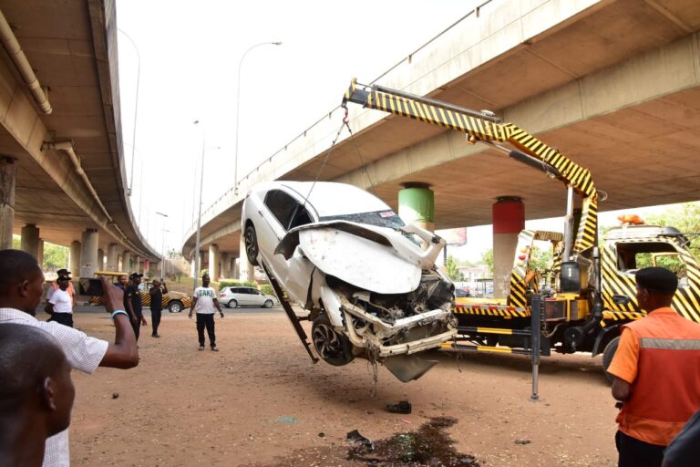 Car falls off a bridge in Abuja