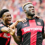 nathan tella celebrates with super eagles and bayer leverkusen teammate, victor boniface