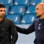 mikel arteta and pep guardiola pictured before arsenal play man city