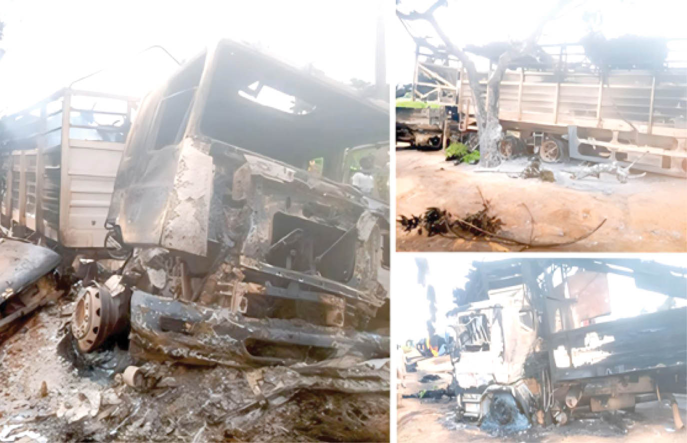 scenes of the accident near man woro village, along agaie bida road in niger state yesterday