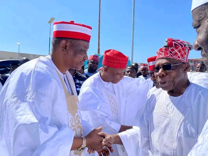 Obasanjo attends Kwankwaso’s daughter’s wedding in red cap