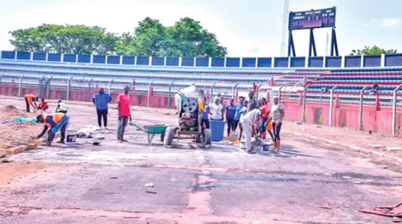 the ongoing renovation work on the mainbowl of the aper aku stadium makurdi