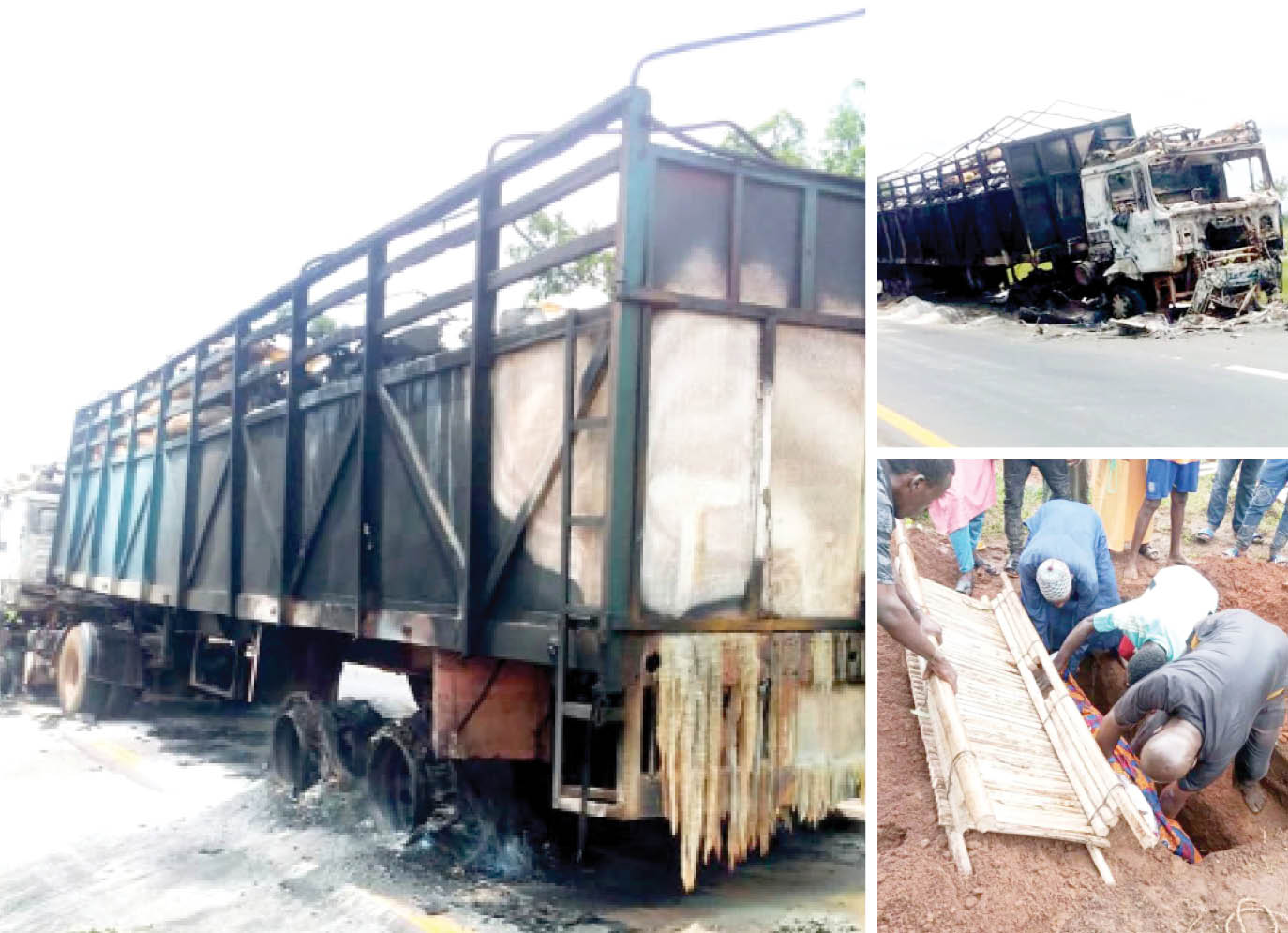 <p>file photos of some of the attacks on truck drivers by suspected members of the indigenous people of biafra (ipob) in the south east</p> 